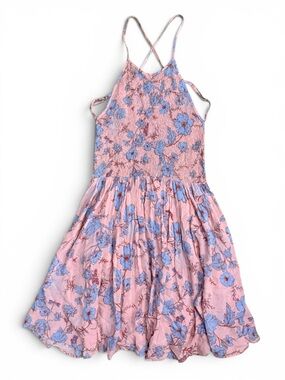 Kimchi Blue Pink Blue Floral Smocked Open Back Mini Dress Medium